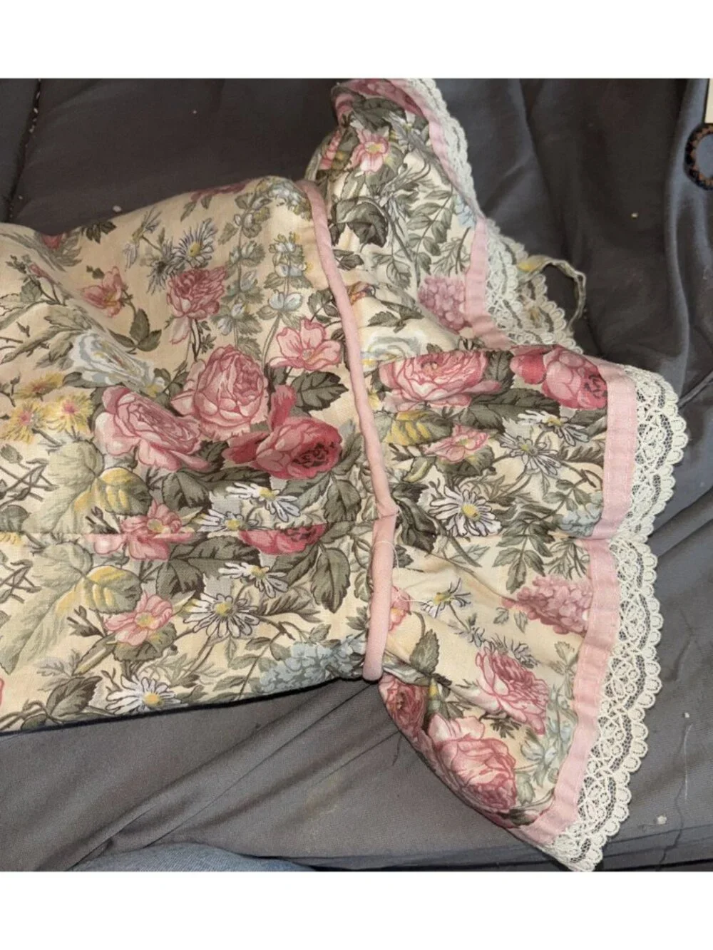 Croscill Floral Neck Roll Pillowcase Ruffled Bolster Cover Vintage Cottagecore